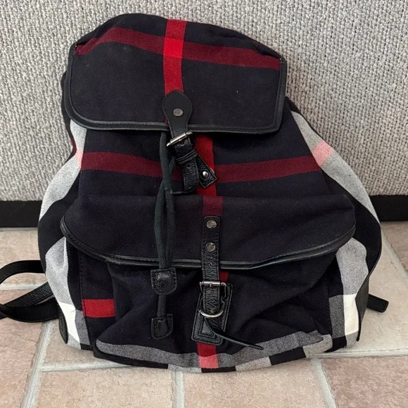 Burberry Black and Red Plaid Backpack Burberry black, white, red plaid nylon backpack main image 3